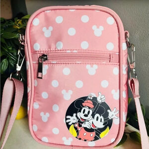 BioWorld Disney Minnie & Mickey Mouse Pink Polka Dot Crossbody Bag NWT Rare